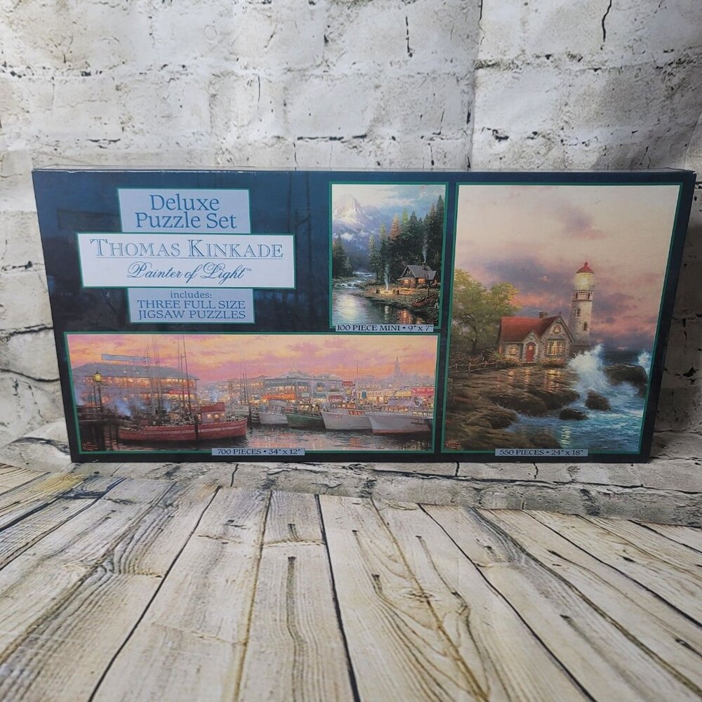 Thomas Kinkade Painter of Light 3 Deluxe Jigsaw Puzzle Sets 100/550/700 Pieces